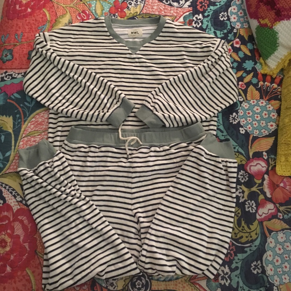 NWOT Madewell MWL velour stripe jogger loungewear/pajama set SOLD OUT ONLINE